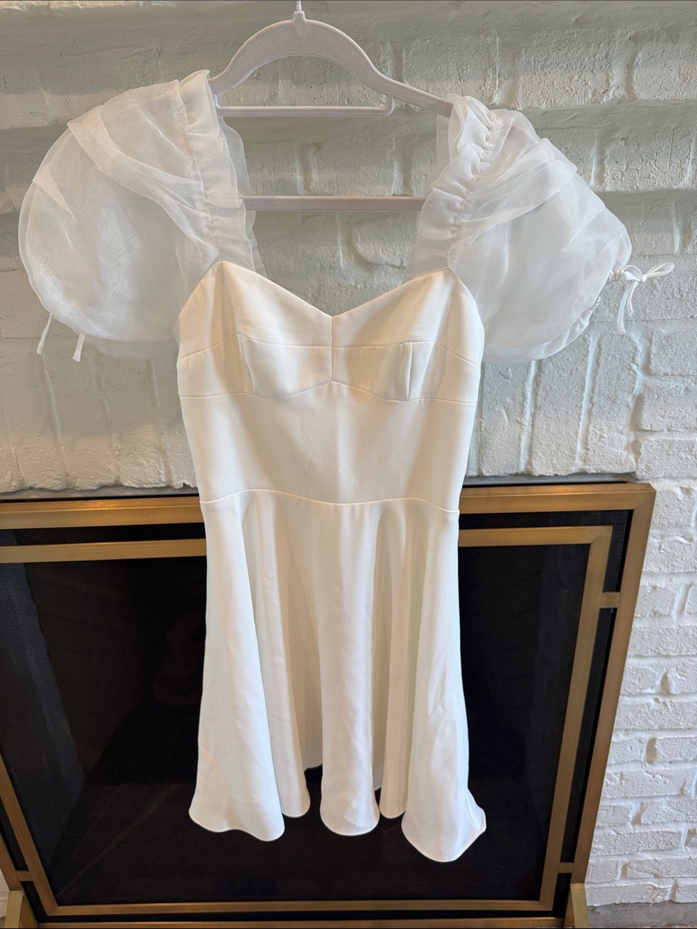 Amanda Uprichard White Puff-Sleeve Mini Dress